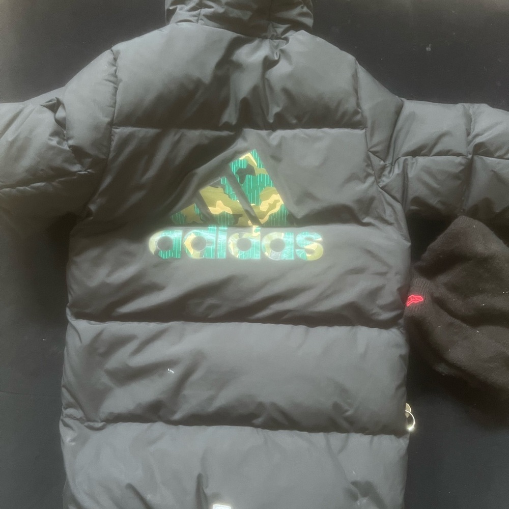 Adidas Black Puffer Jacket with Green Logo